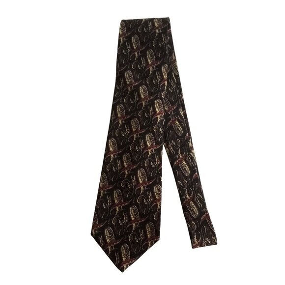Ron Chereskin Black Burgundy Beige Print 100% Silk Neck Tie Made in USA - Picture 4 of 7